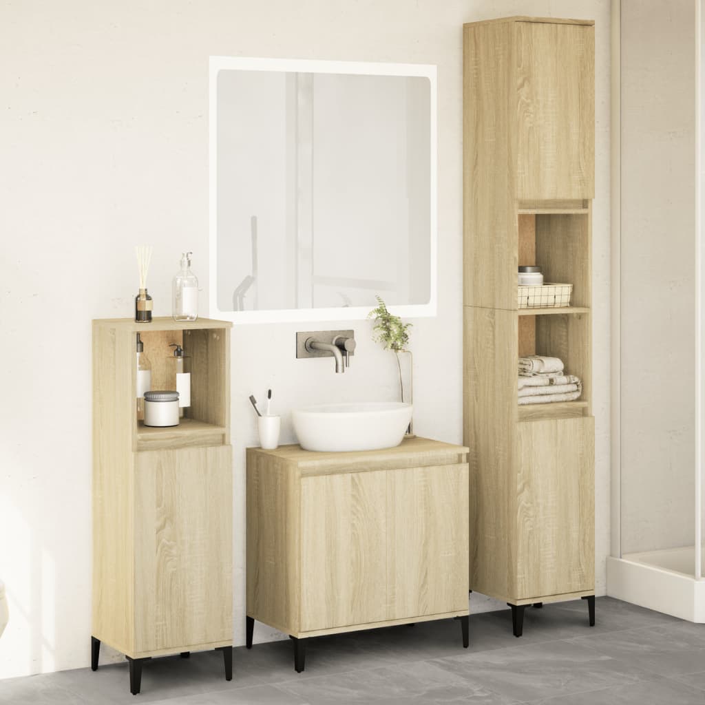 Bathroom Furniture Set With Drawer 3 Pcs Black 30 X 30 X 180 Cm