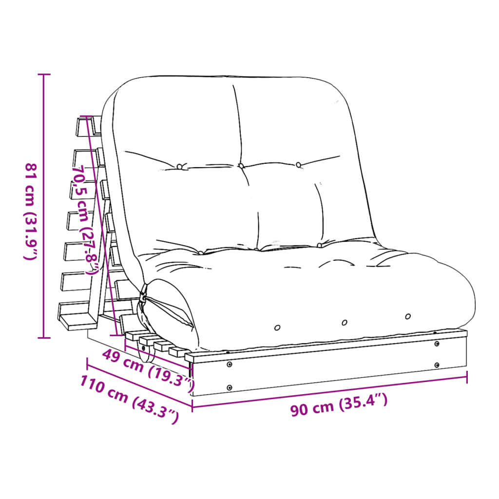Futon Sofa Bed With Mattress Solid Wood Pine