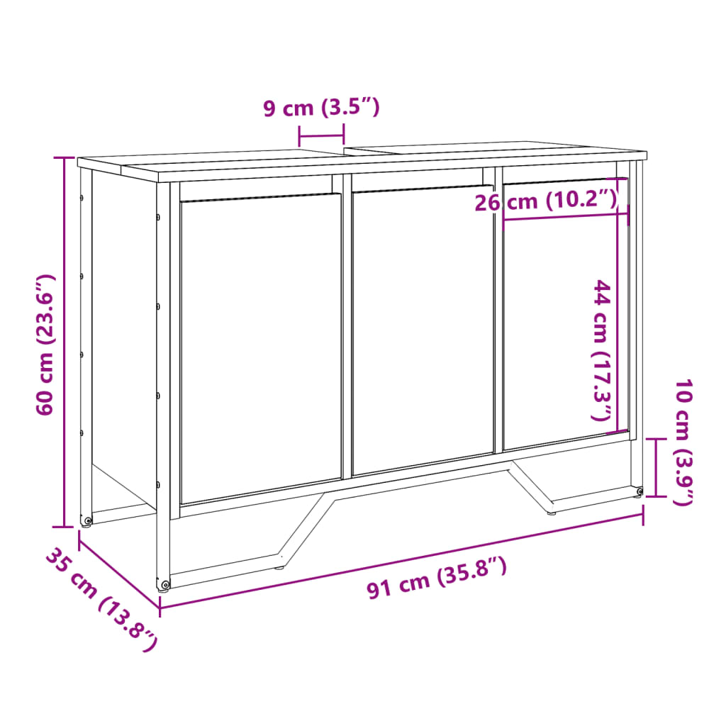 Bathroom Sink Cabinet 91X35X60 Cm Engineered Wood