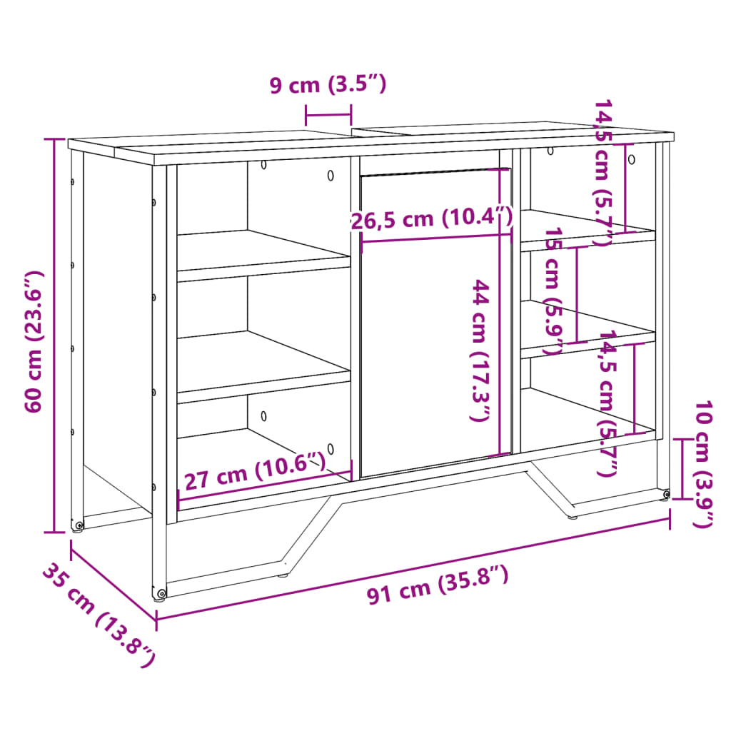 Bathroom Sink Cabinet 91X35X60 Cm Engineered Wood