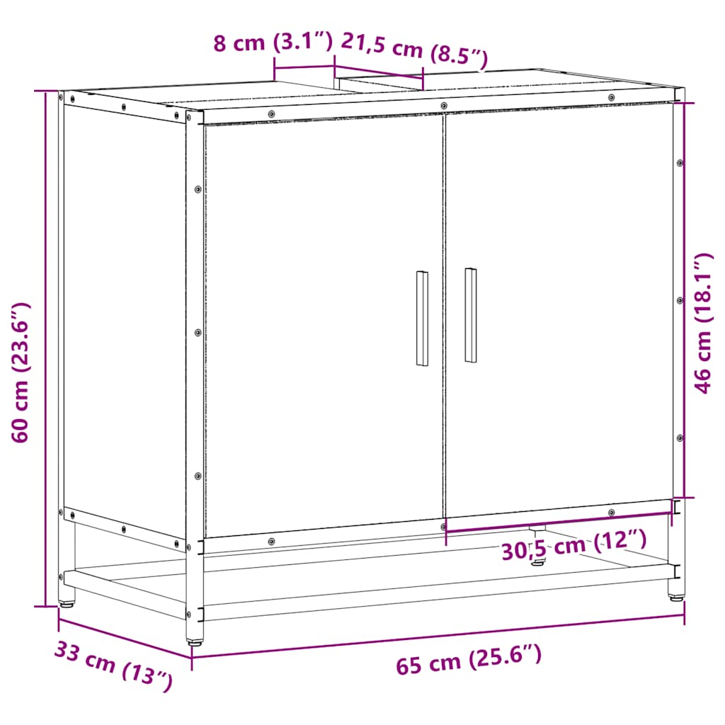 Bathroom Sink Cabinet 65X33X60 Cm Engineered Wood