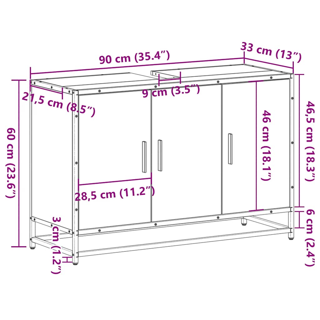 Bathroom Sink Cabinet 90X33X60 Cm Engineered Wood