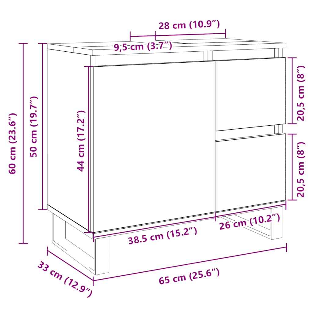 Bathroom Cabinet 65X33X60 Cm Engineered Wood