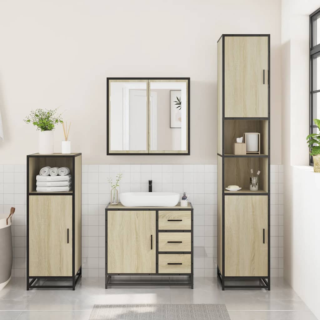 3 Piece Bathroom Furniture Set Engineered Wood
