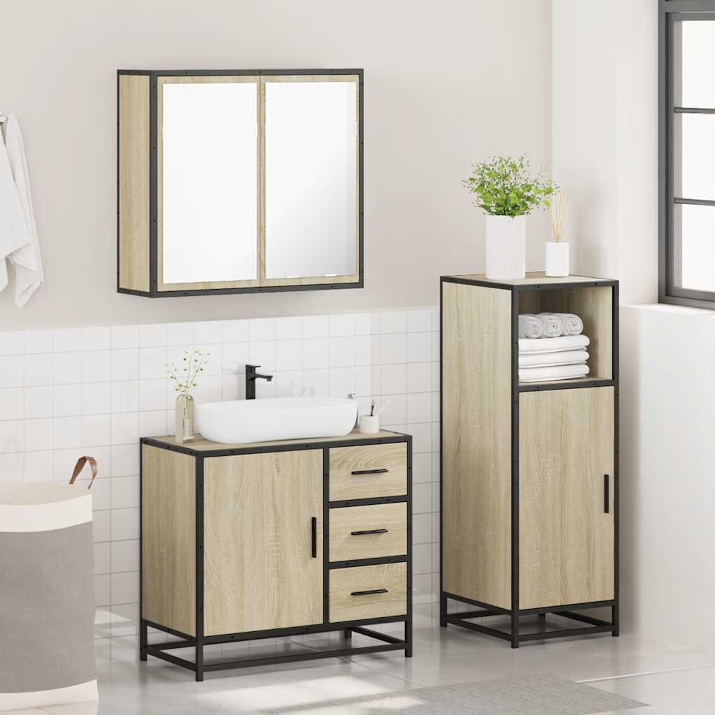 3 Piece Bathroom Furniture Set Engineered Wood