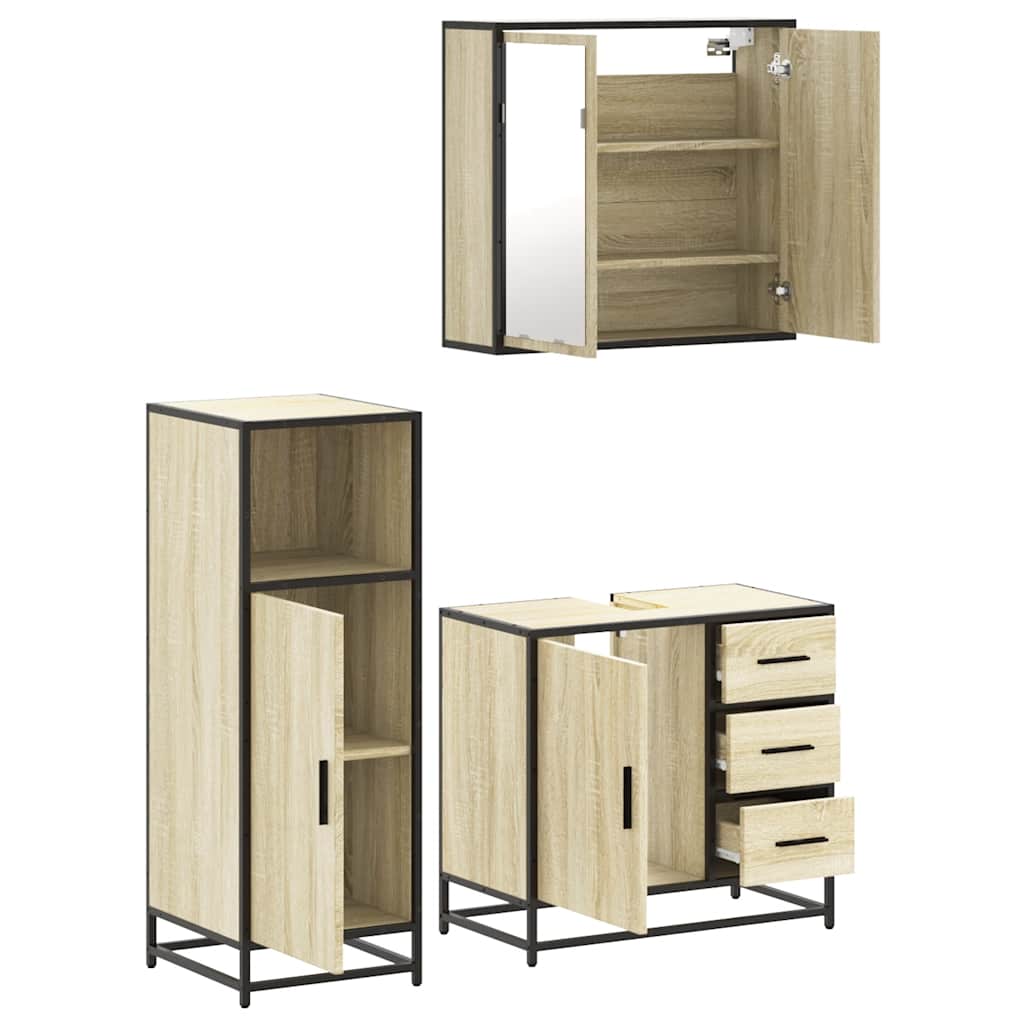3 Piece Bathroom Furniture Set Engineered Wood