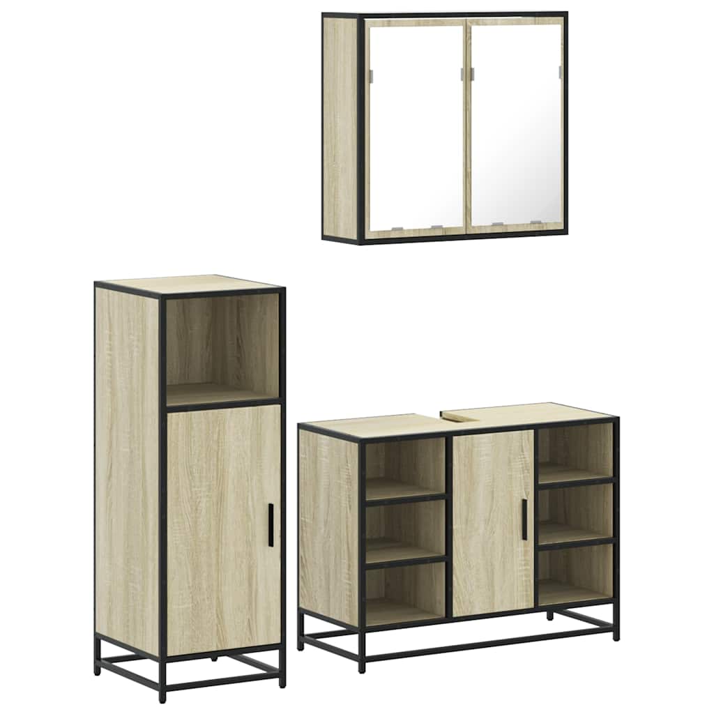 3 Piece Bathroom Furniture Set Engineered Wood