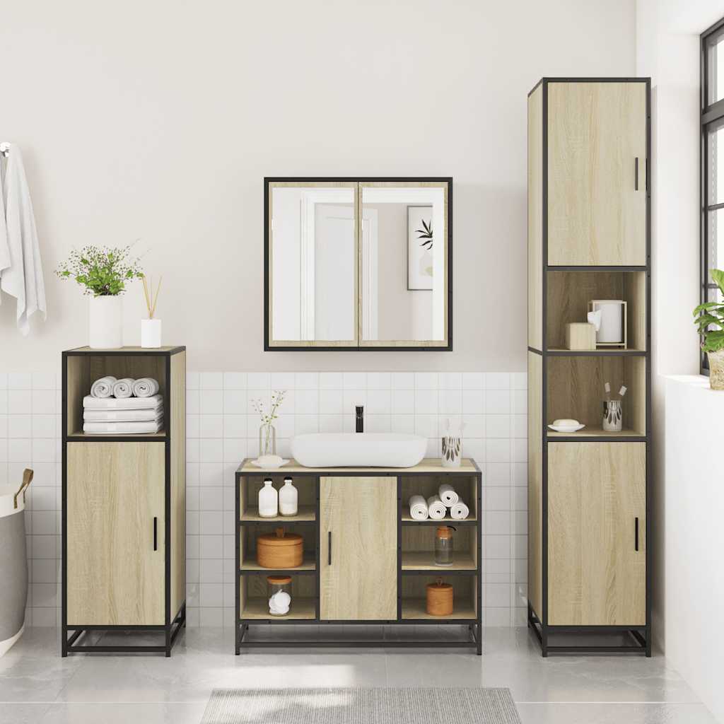 3 Piece Bathroom Furniture Set Engineered Wood