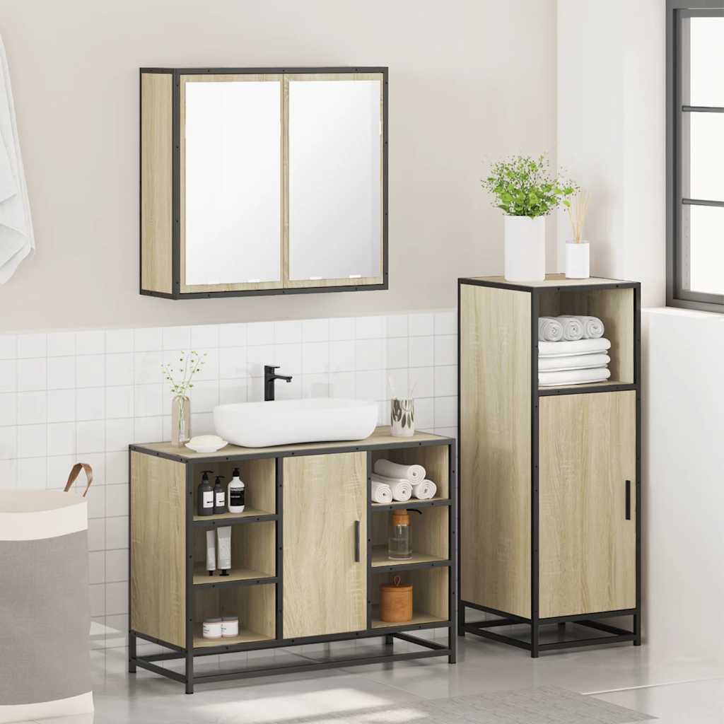 3 Piece Bathroom Furniture Set Engineered Wood