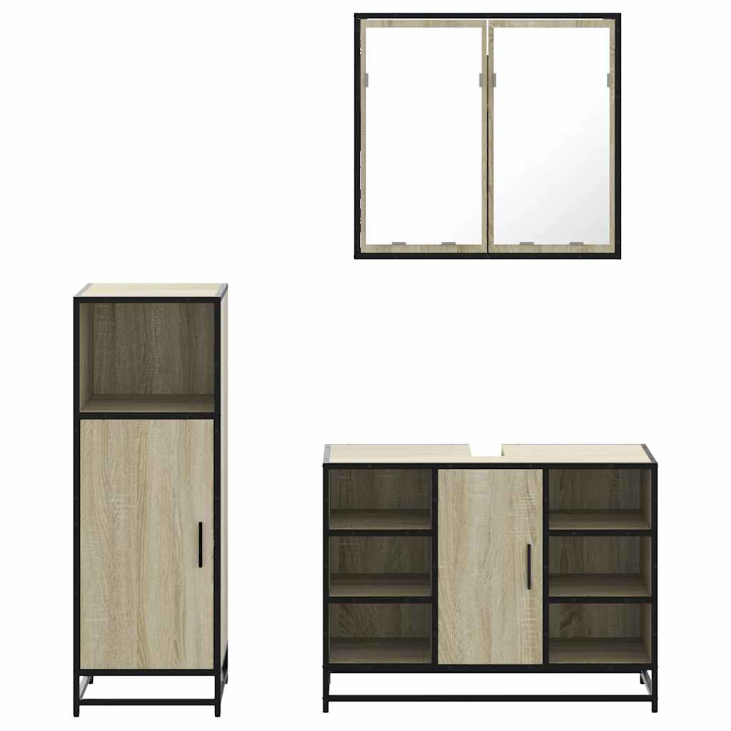 3 Piece Bathroom Furniture Set Engineered Wood