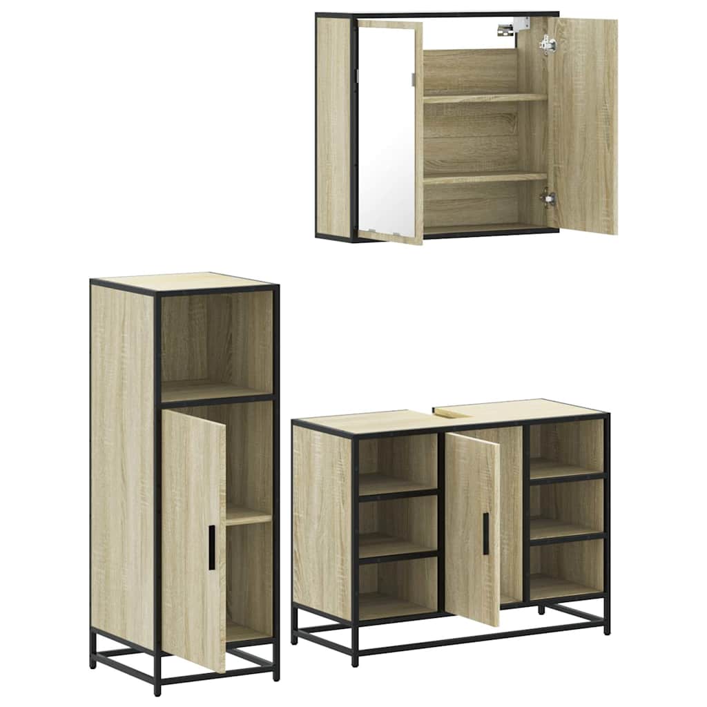 3 Piece Bathroom Furniture Set Engineered Wood