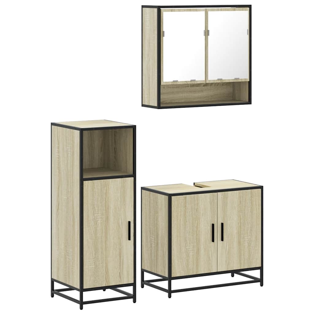 3 Piece Bathroom Furniture Set Engineered Wood