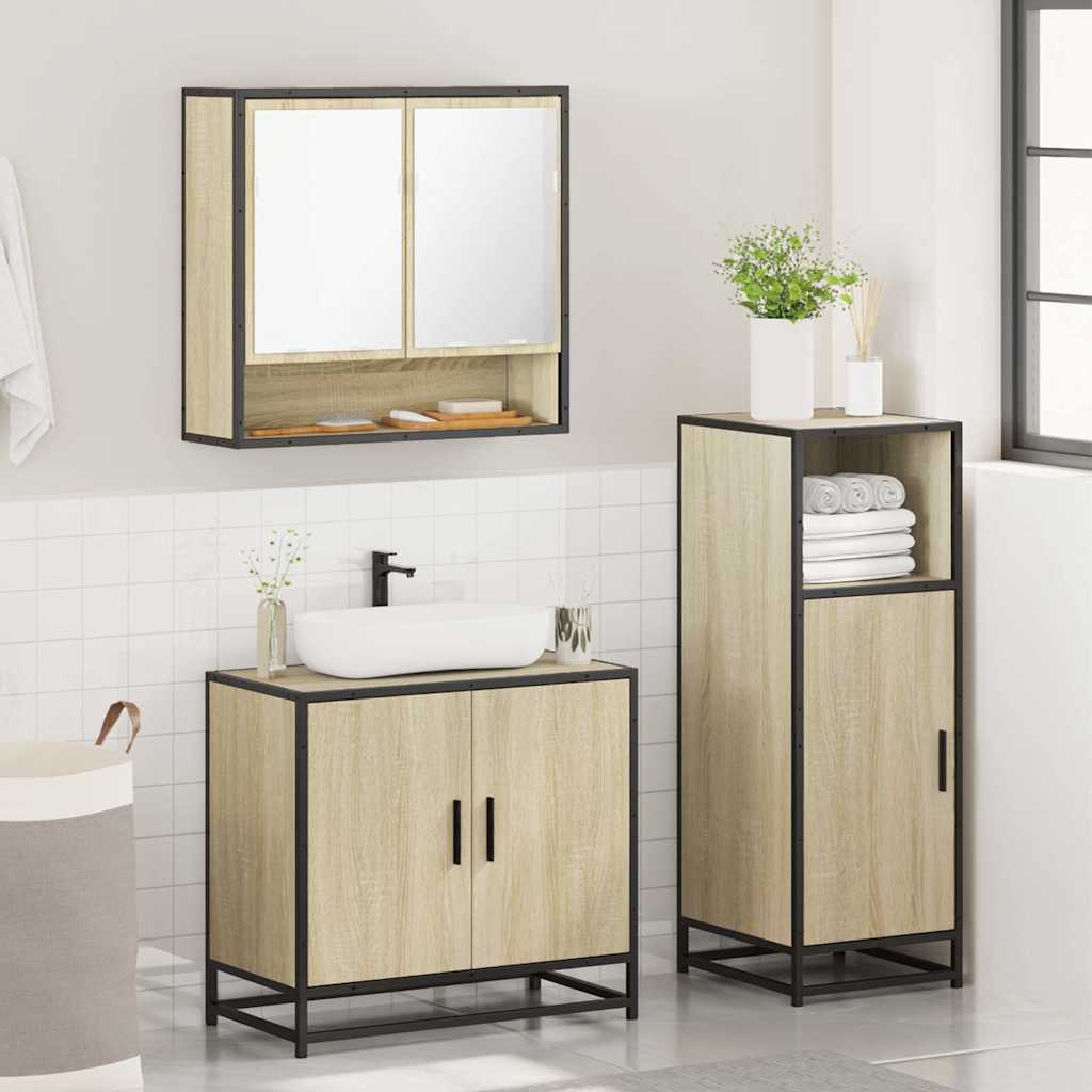 3 Piece Bathroom Furniture Set Engineered Wood