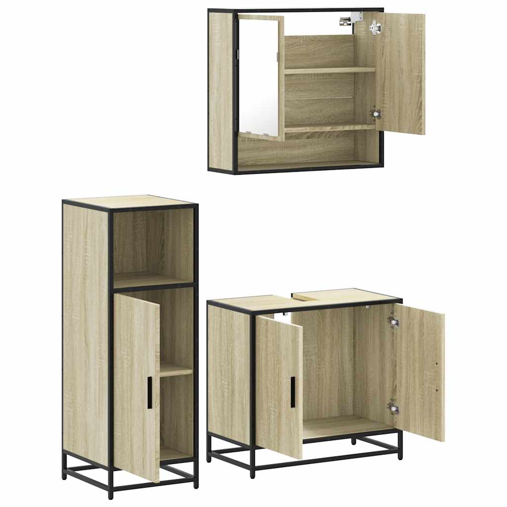 3 Piece Bathroom Furniture Set Engineered Wood