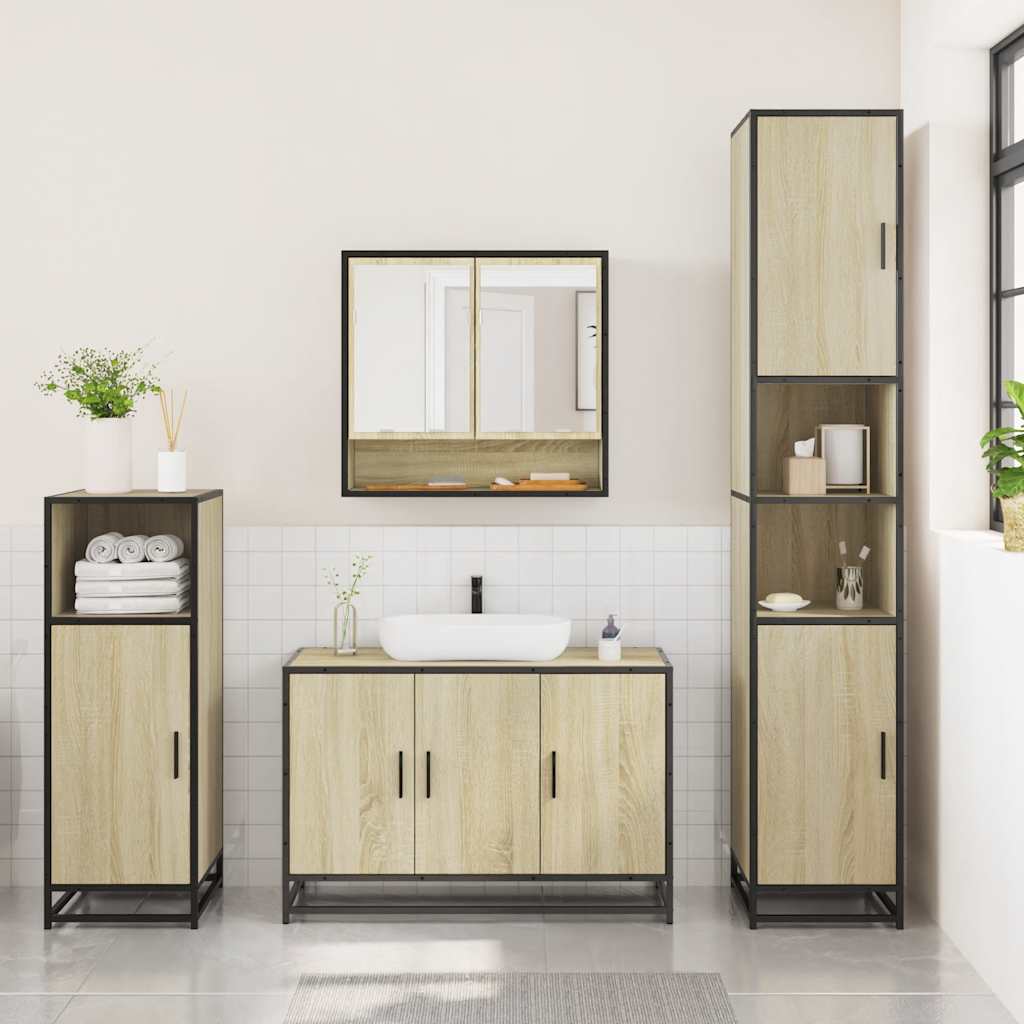 3 Piece Bathroom Furniture Set Sonoma Oak Engineered Wood