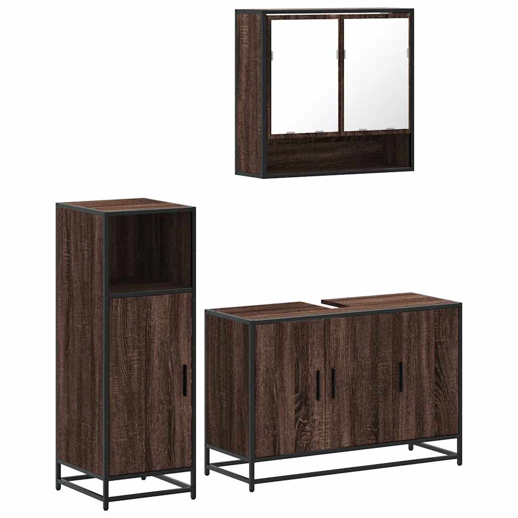 3 Piece Bathroom Furniture Set Engineered Wood