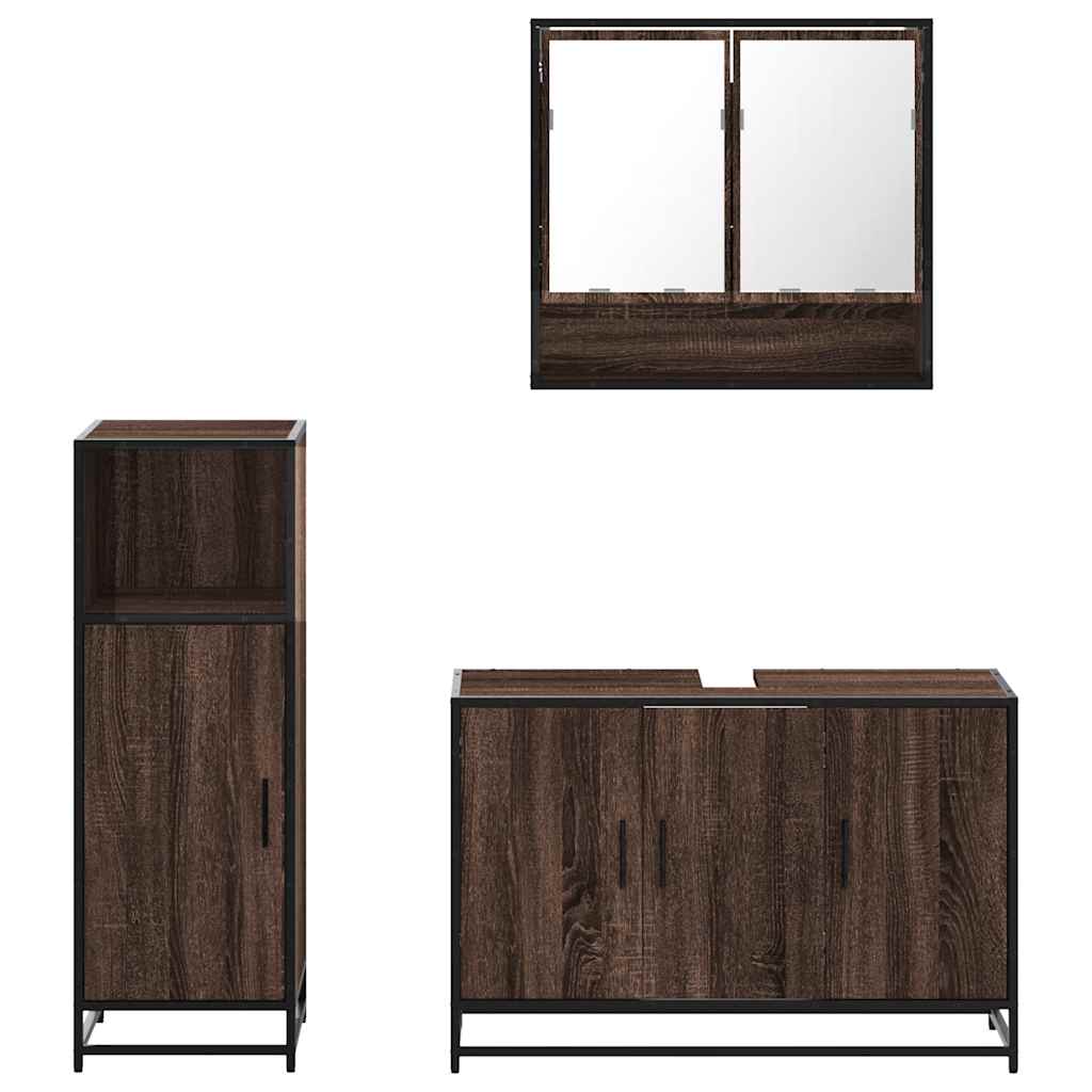 3 Piece Bathroom Furniture Set Engineered Wood
