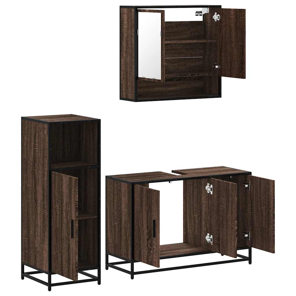 3 Piece Bathroom Furniture Set Engineered Wood