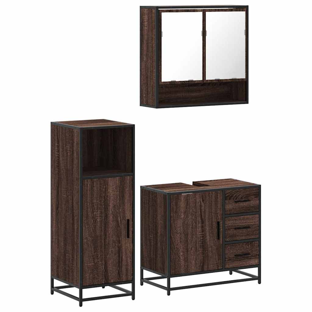 3 Piece Bathroom Furniture Set Engineered Wood