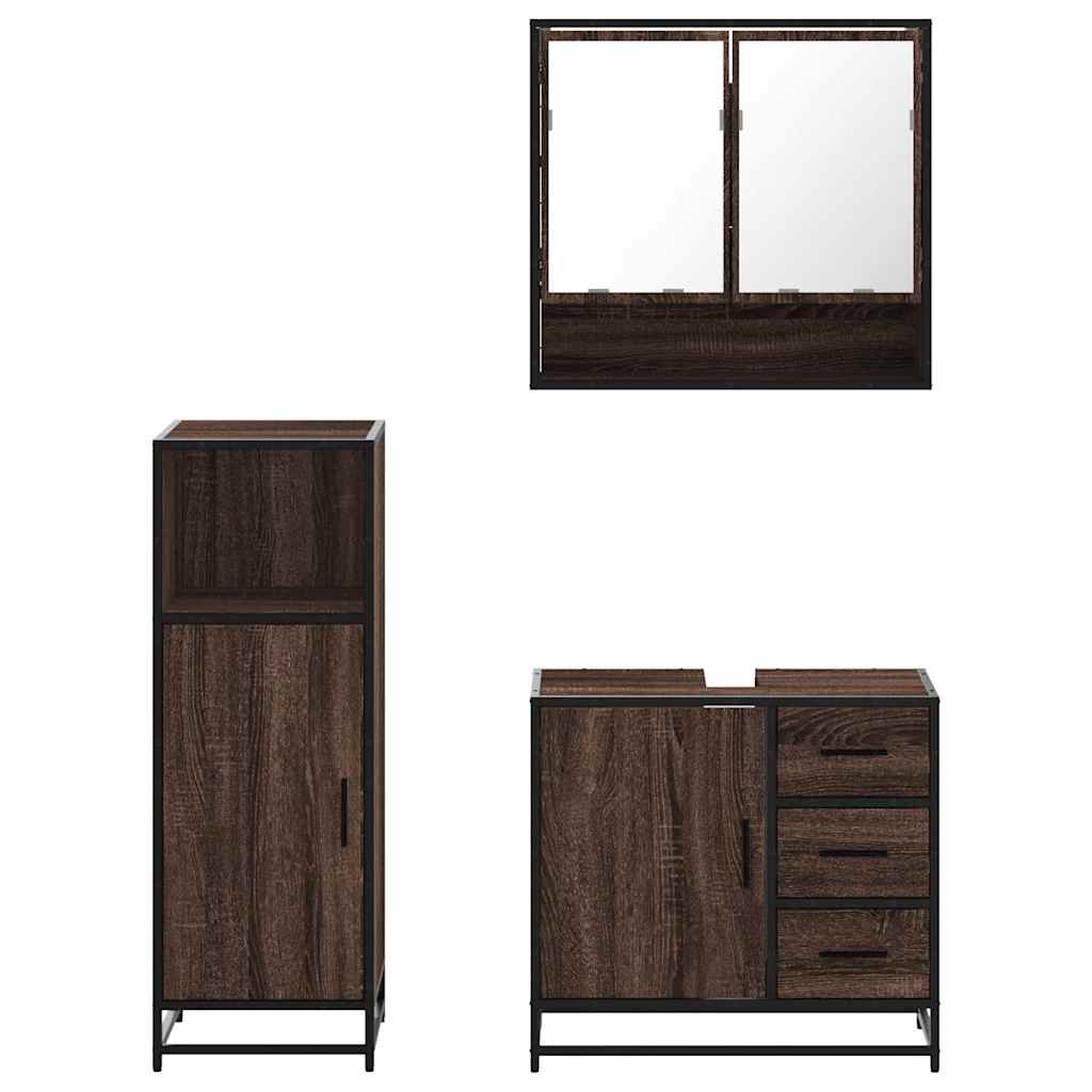 3 Piece Bathroom Furniture Set Engineered Wood