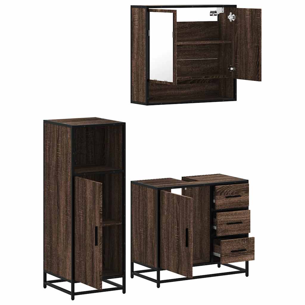 3 Piece Bathroom Furniture Set Engineered Wood