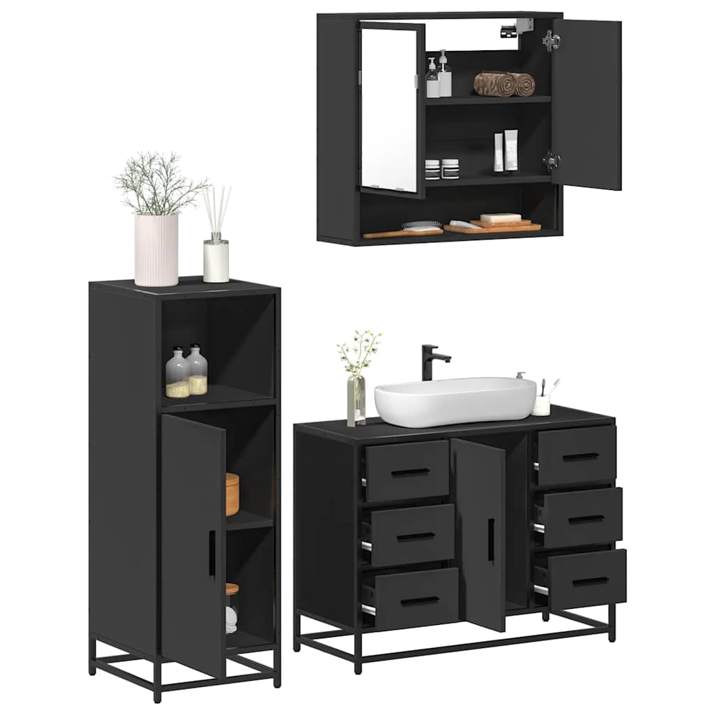 3 Piece Bathroom Furniture Set Engineered Wood