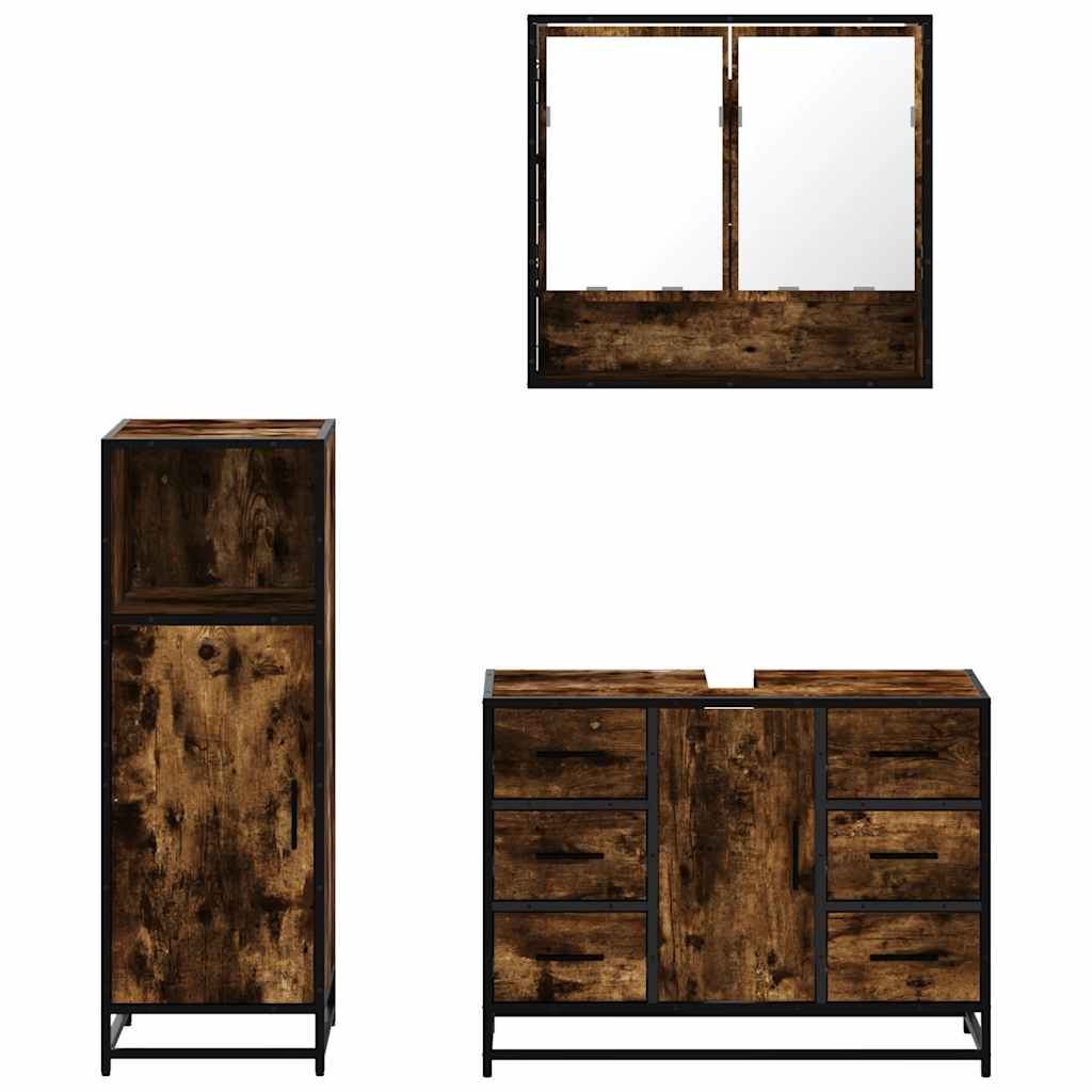 3 Piece Bathroom Furniture Set Engineered Wood