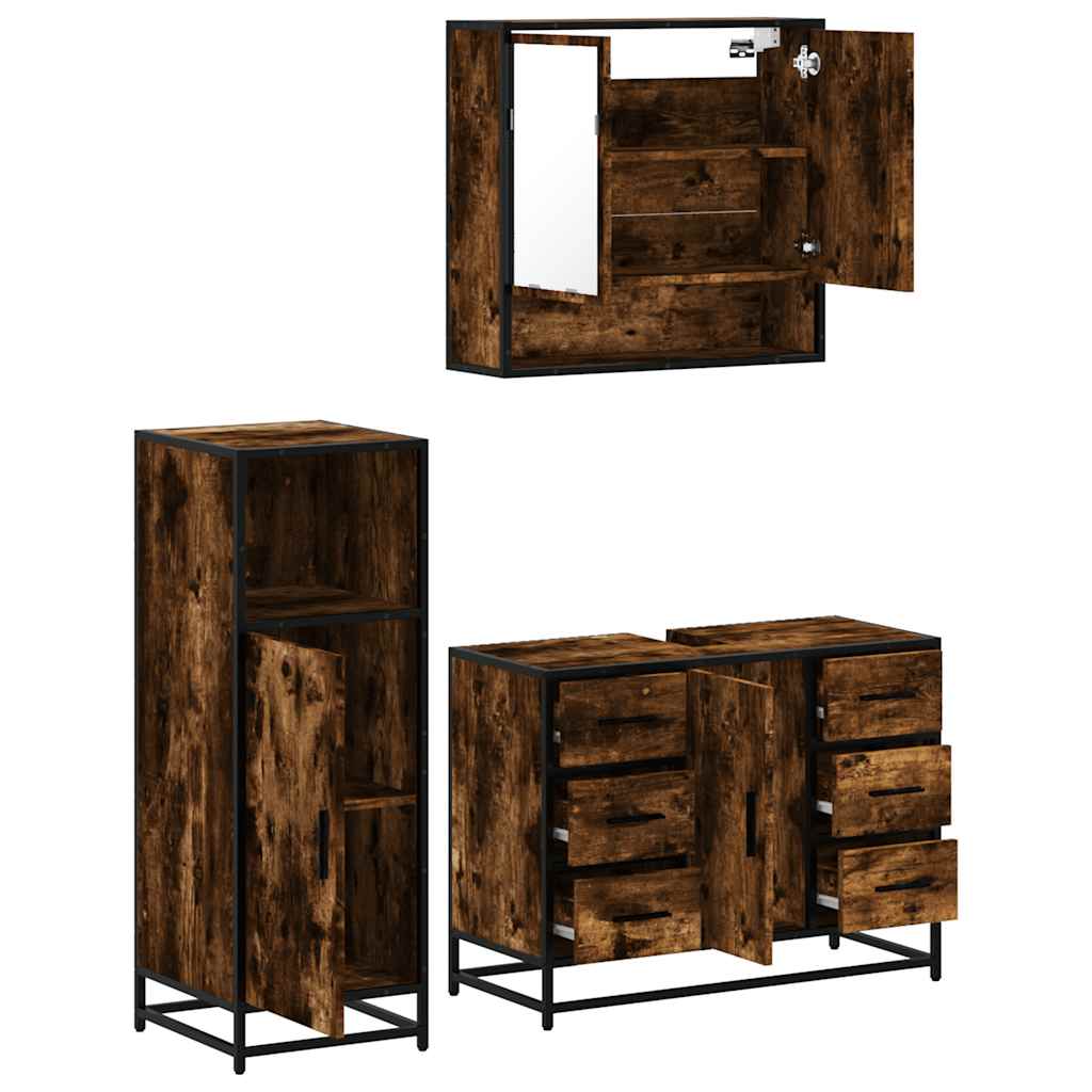 3 Piece Bathroom Furniture Set Engineered Wood