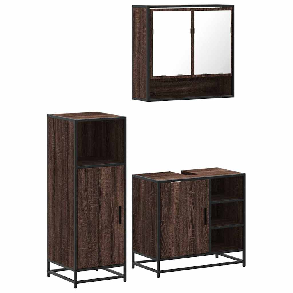 3 Piece Bathroom Furniture Set Engineered Wood