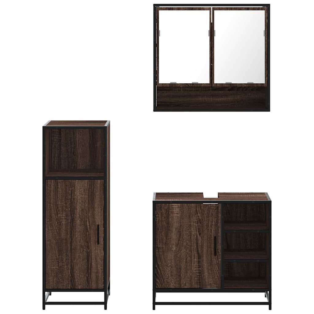 3 Piece Bathroom Furniture Set Engineered Wood