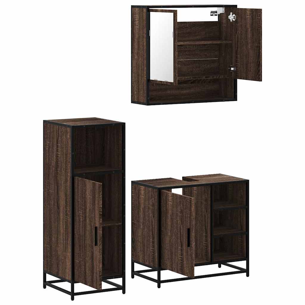 3 Piece Bathroom Furniture Set Engineered Wood
