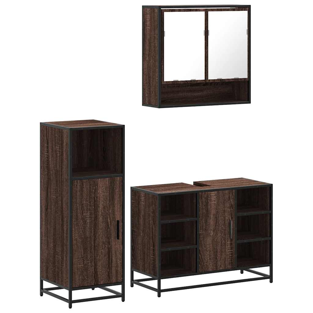 3 Piece Bathroom Furniture Set Engineered Wood