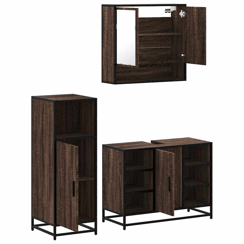 3 Piece Bathroom Furniture Set Engineered Wood