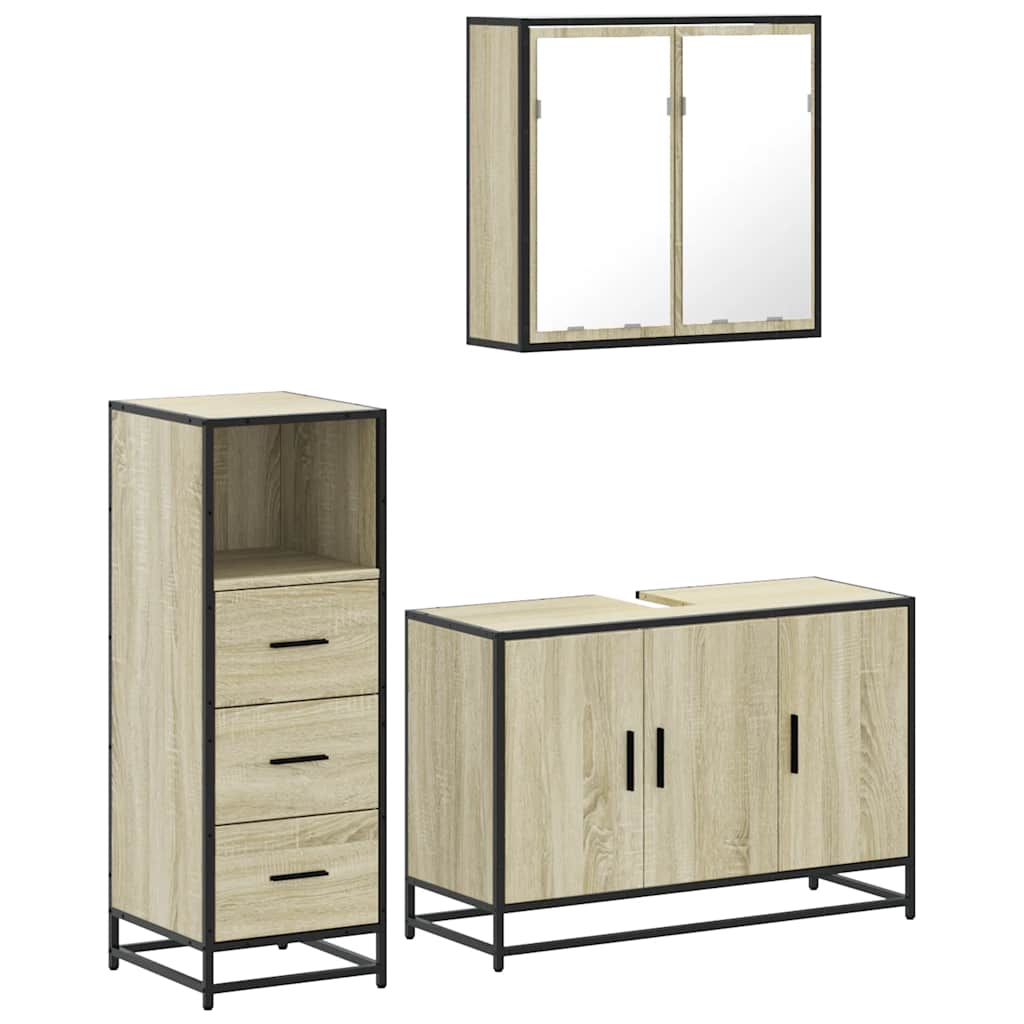 3 Piece Bathroom Furniture Set Engineered Wood