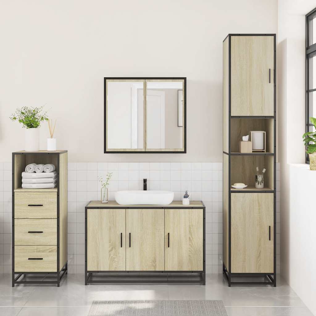3 Piece Bathroom Furniture Set Engineered Wood