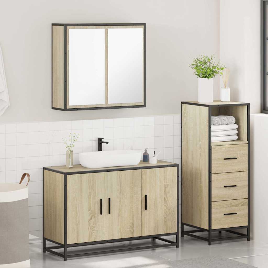 3 Piece Bathroom Furniture Set Engineered Wood