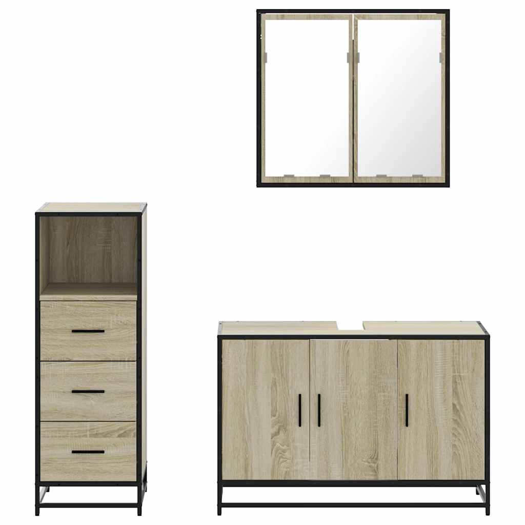 3 Piece Bathroom Furniture Set Engineered Wood