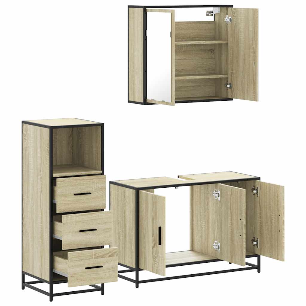 3 Piece Bathroom Furniture Set Engineered Wood
