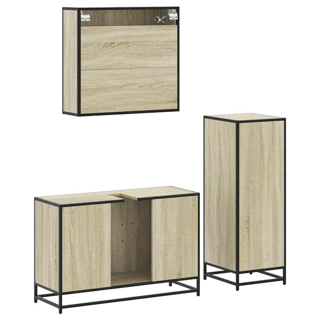 3 Piece Bathroom Furniture Set Engineered Wood
