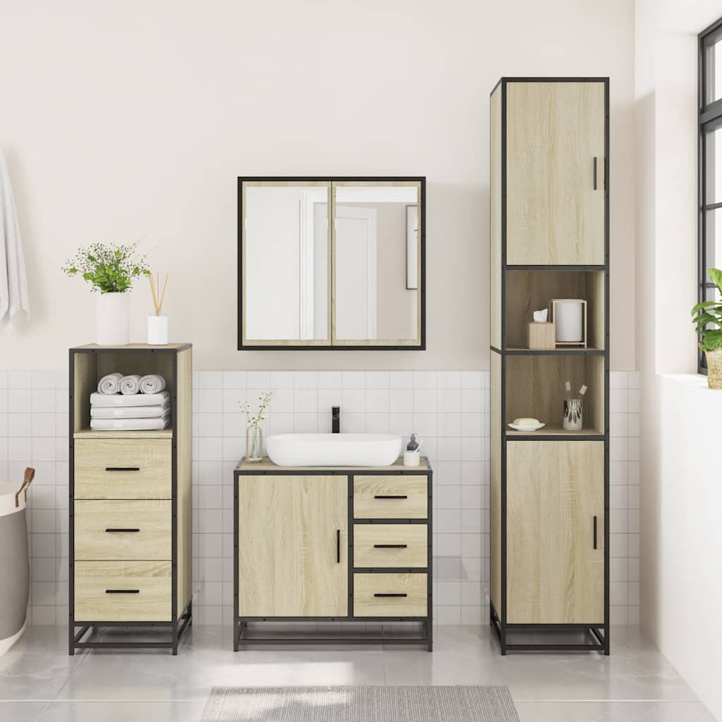 3 Piece Bathroom Furniture Set Engineered Wood