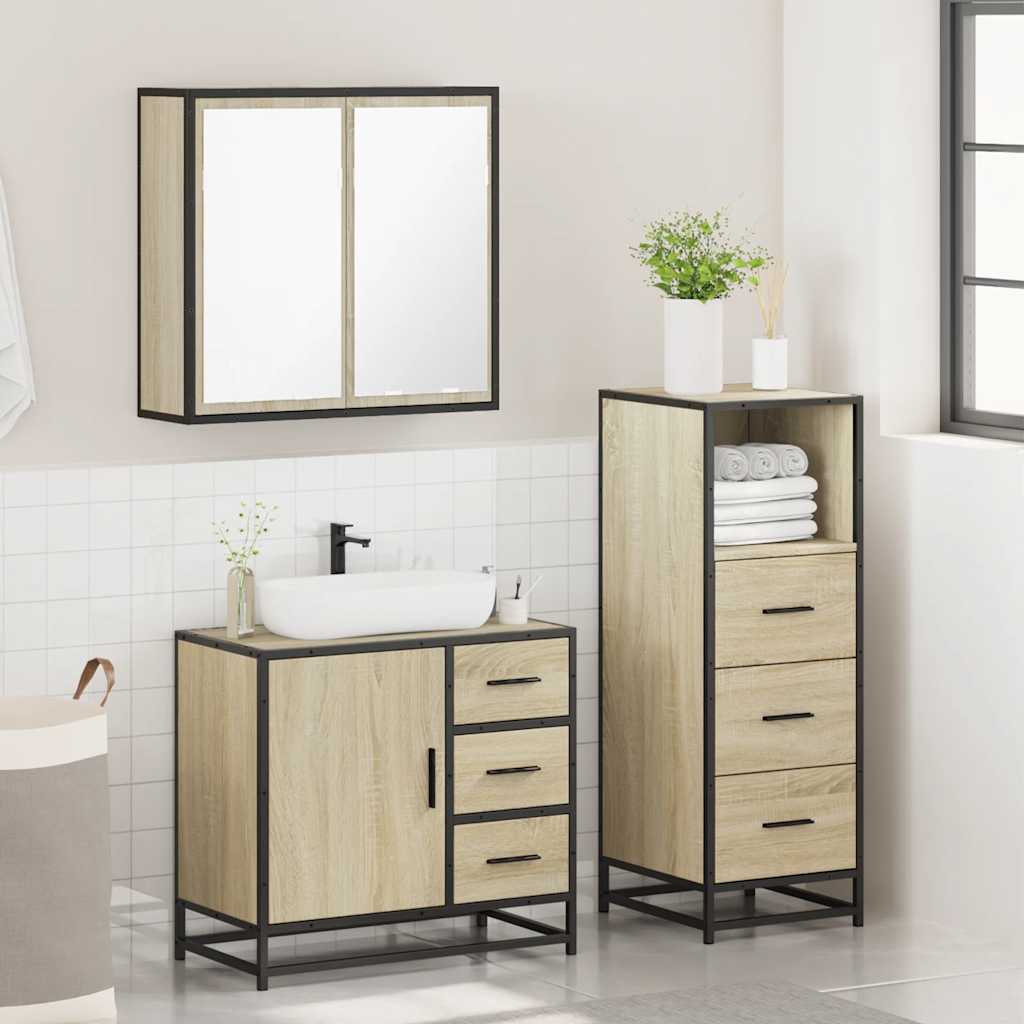 3 Piece Bathroom Furniture Set Engineered Wood