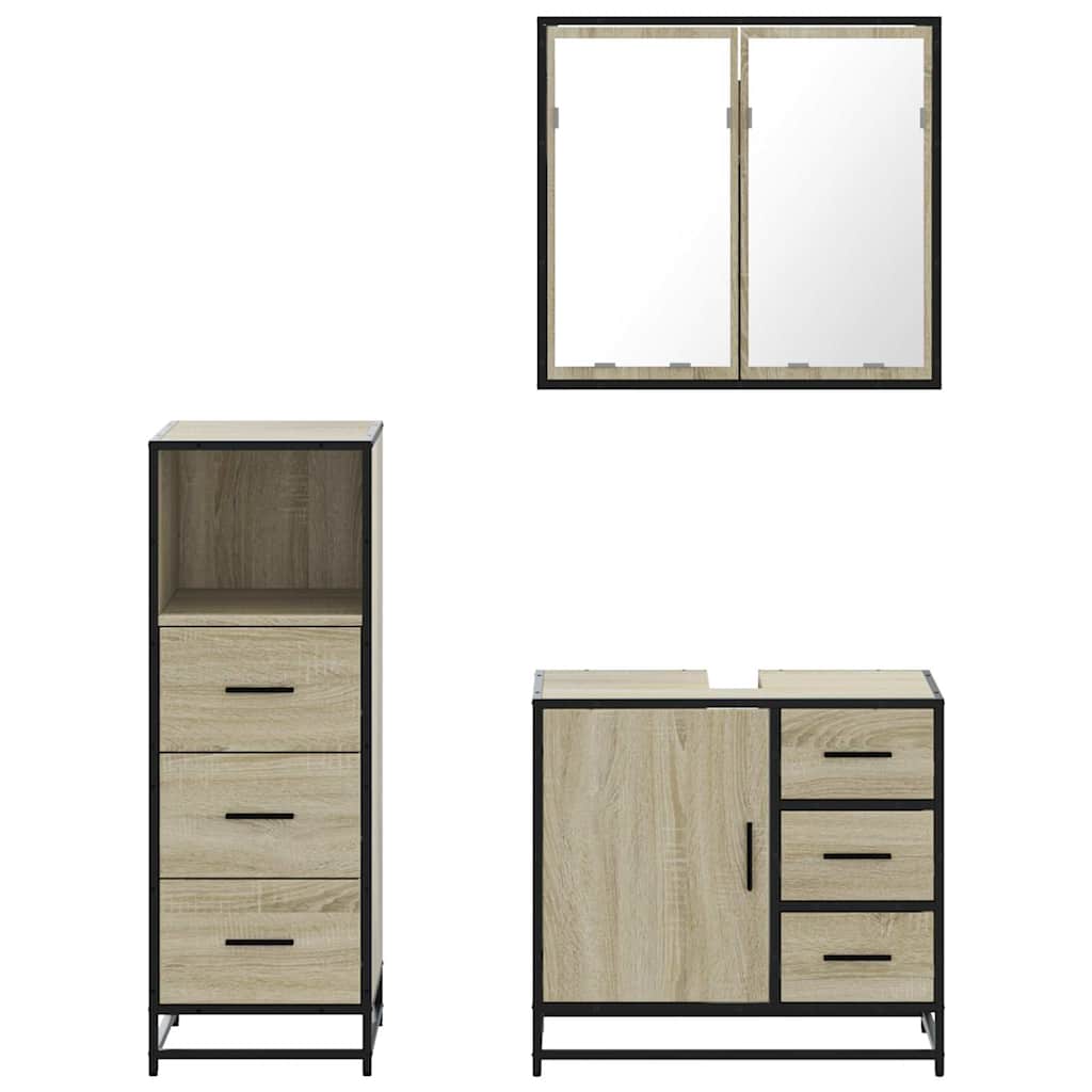 3 Piece Bathroom Furniture Set Engineered Wood