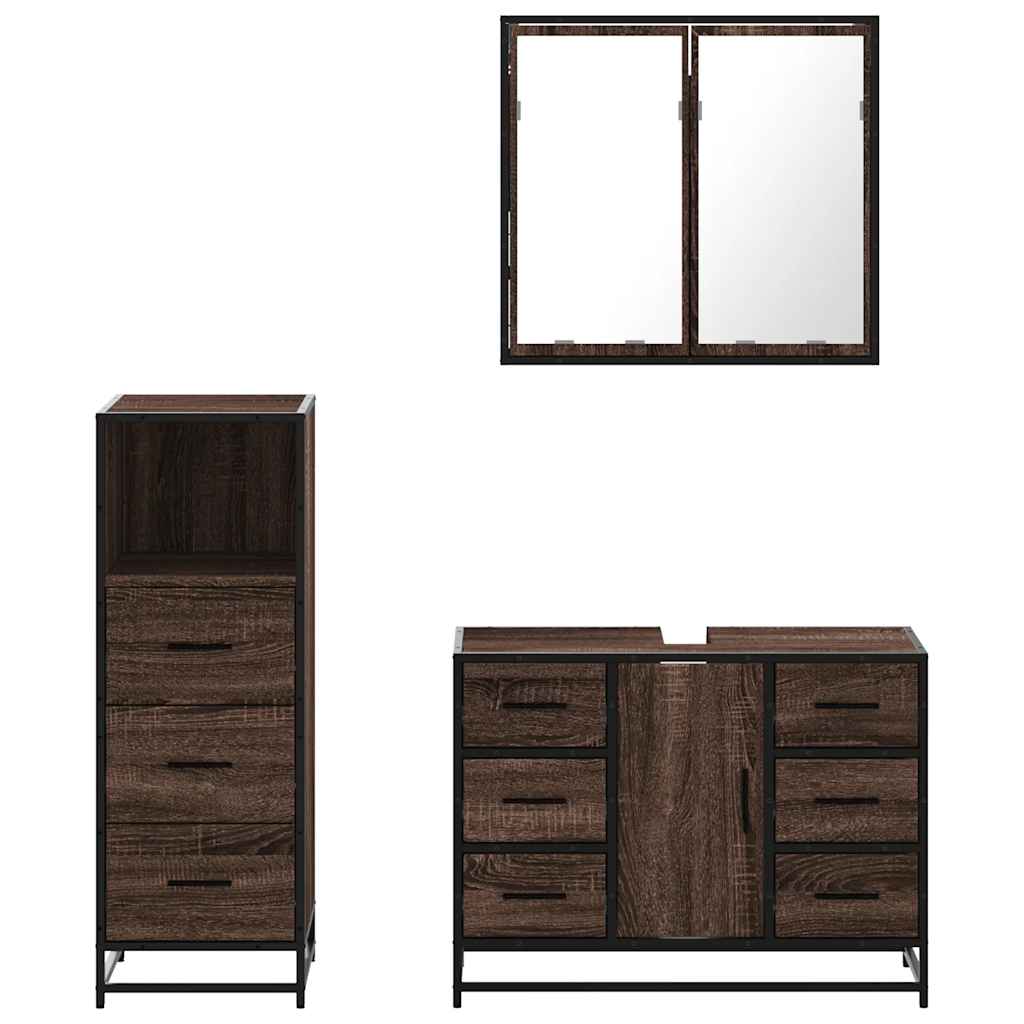 3 Piece Bathroom Furniture Set Engineered Wood