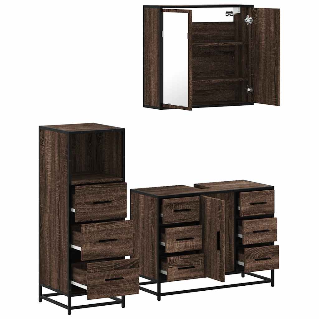 3 Piece Bathroom Furniture Set Engineered Wood