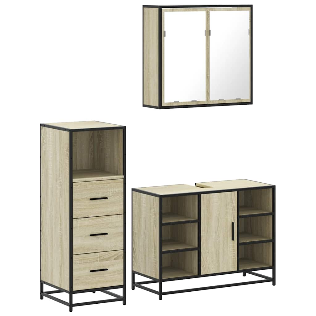3 Piece Bathroom Furniture Set Engineered Wood