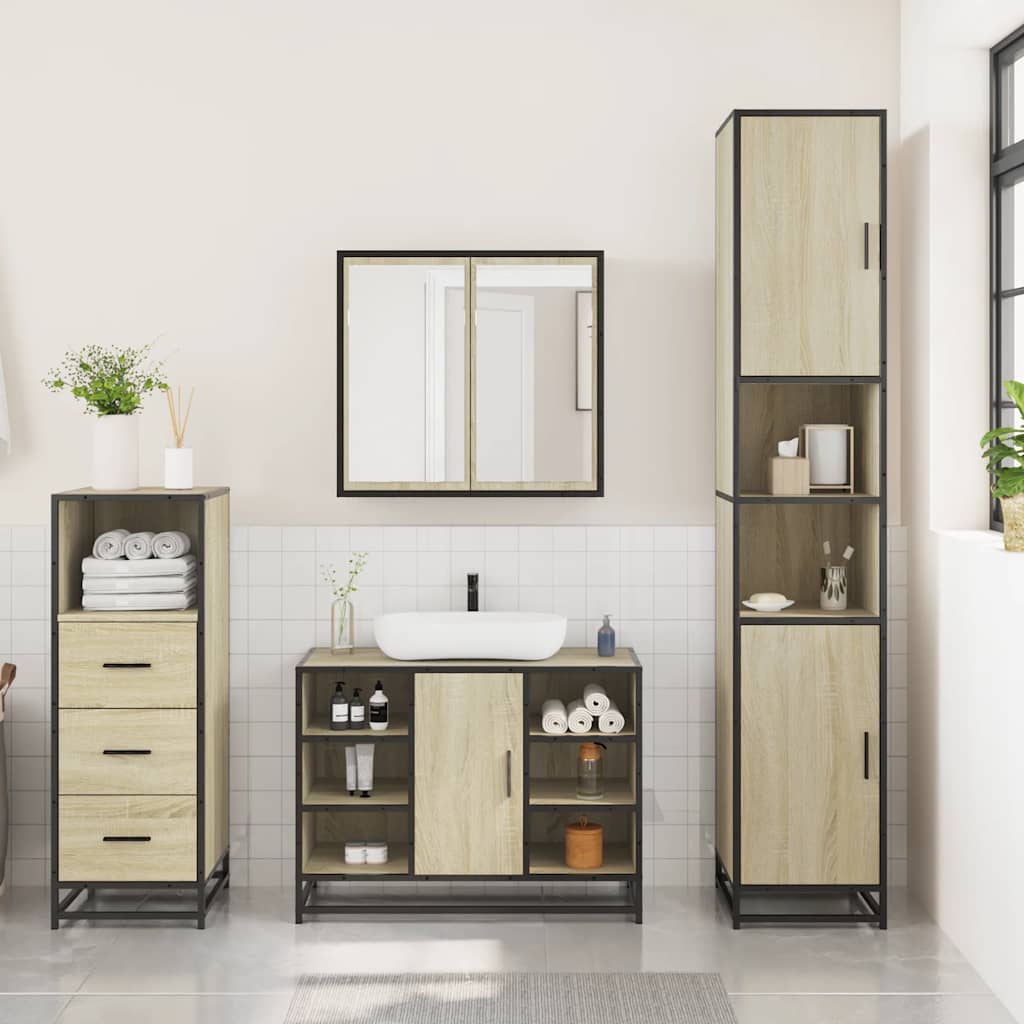 3 Piece Bathroom Furniture Set Engineered Wood