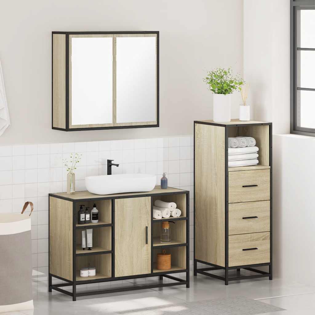 3 Piece Bathroom Furniture Set Engineered Wood