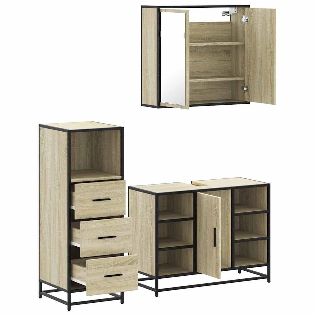 3 Piece Bathroom Furniture Set Engineered Wood