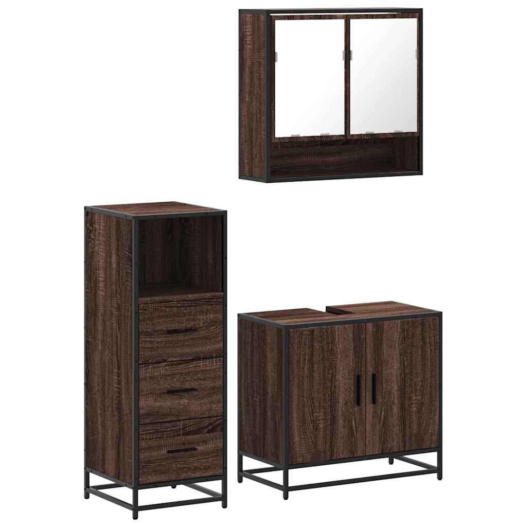 3 Piece Bathroom Furniture Set Engineered Wood