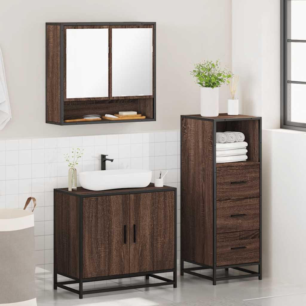 3 Piece Bathroom Furniture Set Engineered Wood